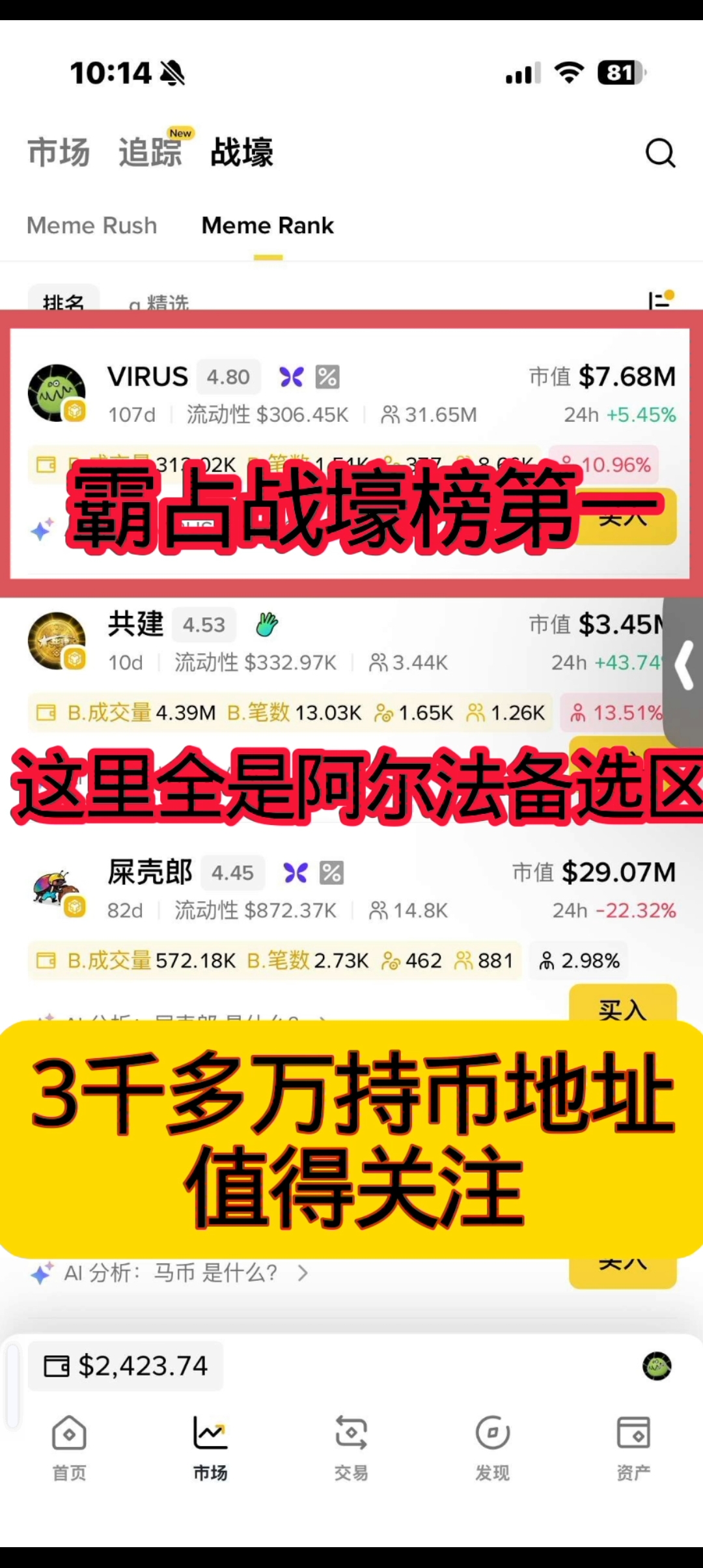 全球标，3千多万持碧地址，值得跟上吃肉