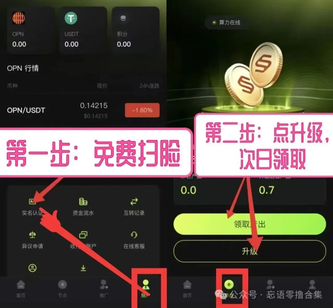注册送你到6级，每天出1个OPN。