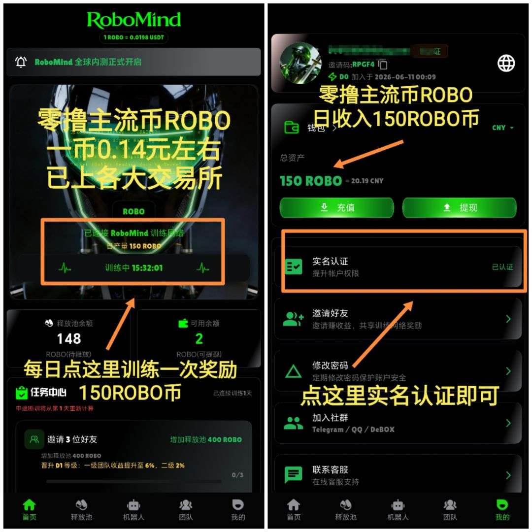 a890afc3a820260611223754.jpg 首码,零撸主流币ROBO,一币0.14元,已上各大交Y所